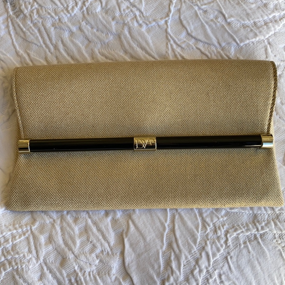 Diane von Furstenberg Gold Metallic Embossed Envelope Clutch